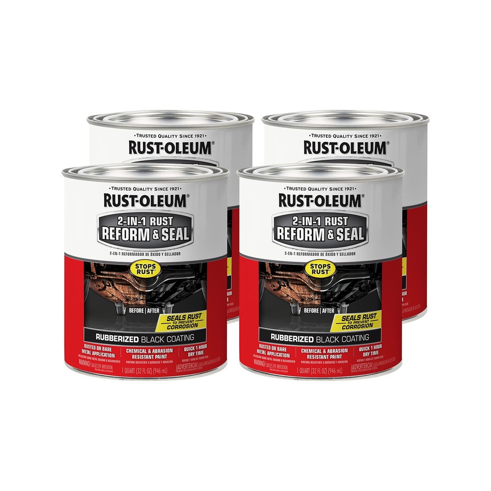 Rust-Oleum 344763-4PK Automotive 2-in-1 Rust Reform Seal, Quart, Black, 4 Pack