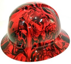 FULL BRIM Hard Hat custom hydro dipped, NEW CANDY RADIOACTIVE RED ACE OF SKULLS