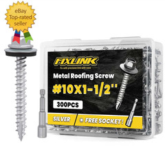 Metal Roofing Screws #10 X 1-1/2″, 300 PCS, RUSPERT Hex Head Rubber Washer Shee