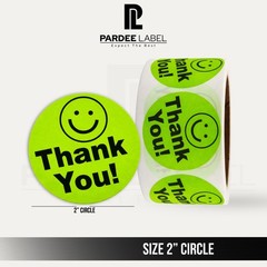 Thank You Stickers Neon Green 2” Circle – 250 Labels Per Roll – Smile Face