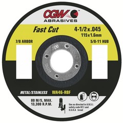 CGW ABRASIVES 35130 Cutoff Wheel 4-1/2″ Dia Aluminum Oxide 46 Grit 13300 RPM