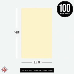 8.5 x 14 Ivory Pastel Color Paper, Legal Size, 20lb Bond (75gsm), 100 Sheets
