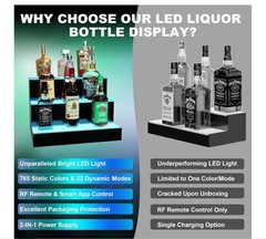 LED Liquor Bottle Display Shelf Acrylic Black 60in 3 Shelves Multi-Color Remote