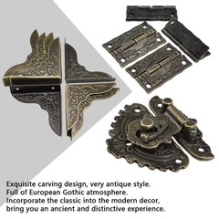 13Pcs Antique Engraved Latch Hasp Hinges Box Corner Protectors with Screws Ki…