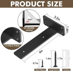 Heavy Duty Black Shelf Brackets 6 Pack Industrial Floating Wall Mount Fast Ship