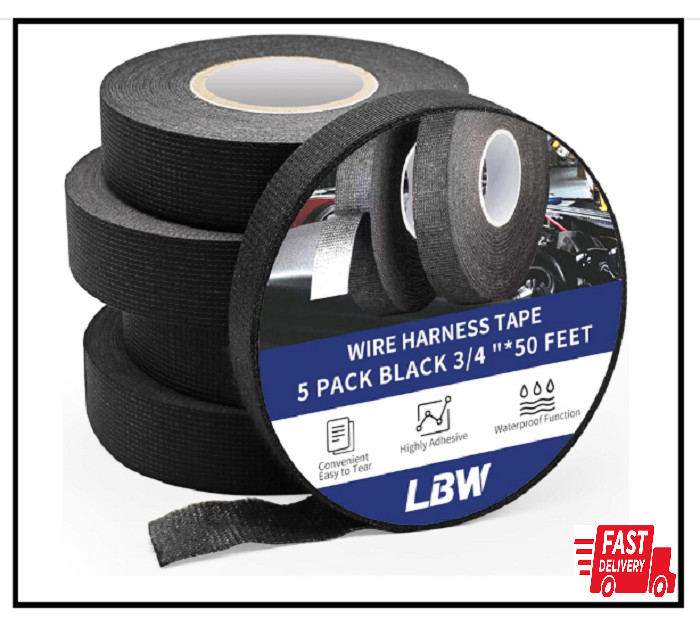 5 Rolls 3/4 Inch X 50 FT Wire Harness Cloth Electrical Tape, Wire Loom Tape Wiri