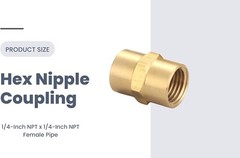 Brass Coupling 1/4″ NPT Female X 1/4″ NPT Female Hex Head Pipe Fitting 10 Pack