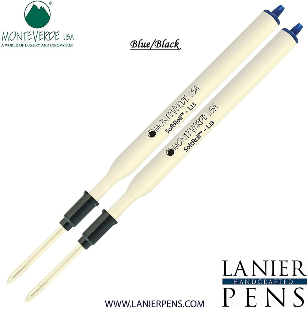 2 Pack- Monteverde L13 Soft Roll Ballpoint Refill BlueBlack Medium Tip 0.7mm