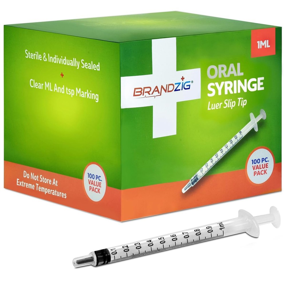 1ml Oral Syringe – 100 Pack – Luer Slip Tip, No Needle, 100 Count (Pack of 1)