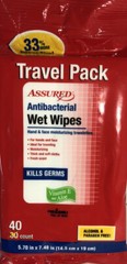 3pk 40ea =120 Total Assured Wet Wipes Cloths Travel Pk W Vitamin E + Aloe-SHIP24