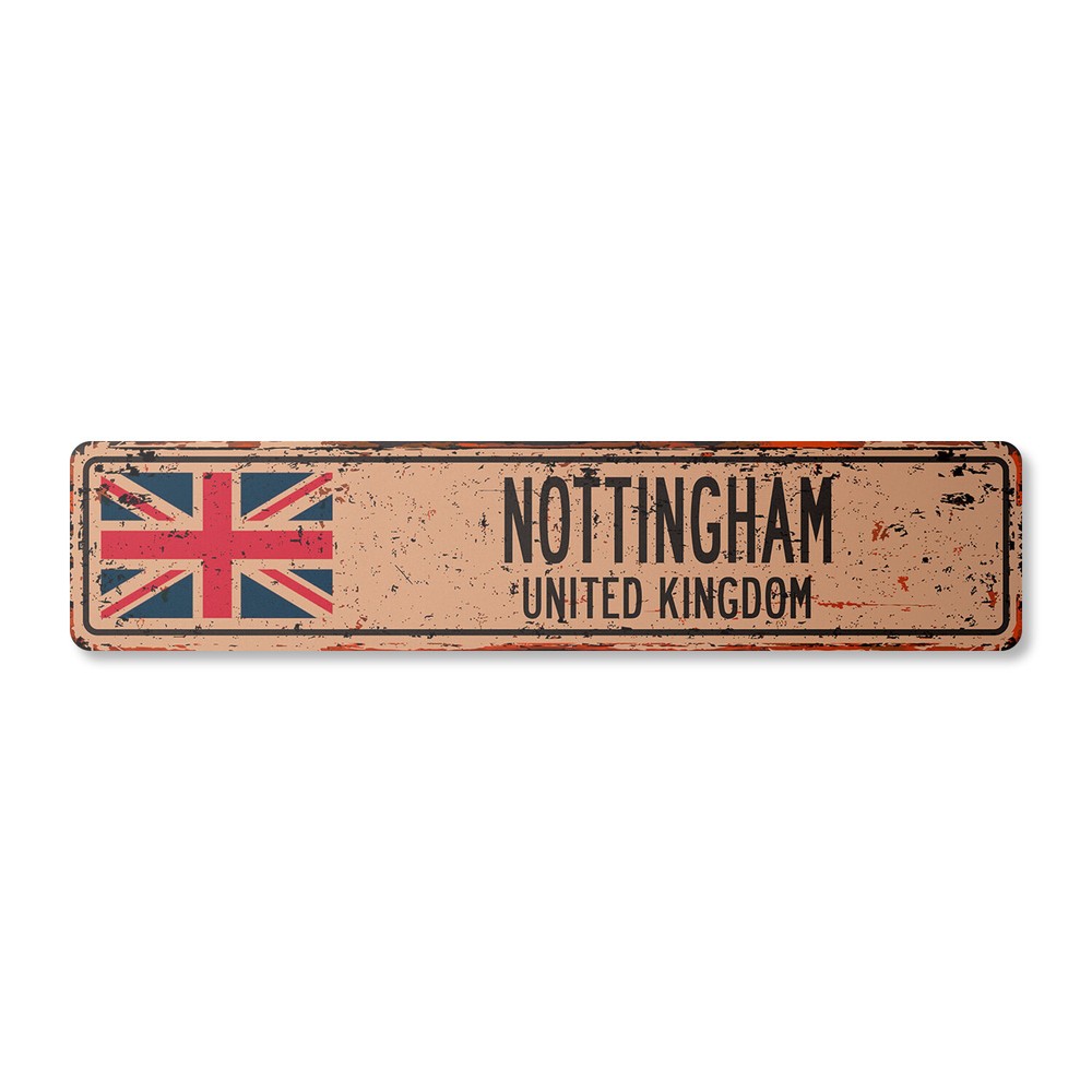 NOTTINGHAM UNITED KINGDOM Vintage Street Sign British Britons Brits flag city