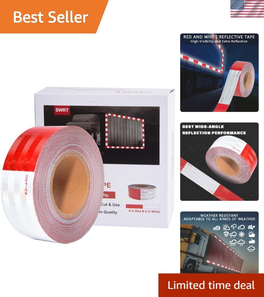 High-Visibility 2×30 Ft Red White Reflective Tape – Strong Adhesion & Waterproof