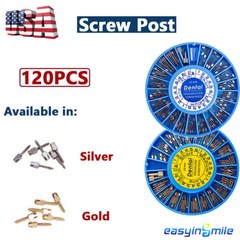 Dental Screw Post Titanium Kit Silver/Gold Plated Conical Root Canal Pins 120PCS