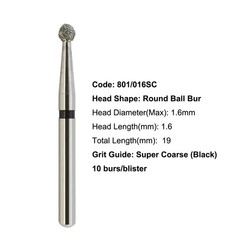 Multi-Use Diamond Burs Round Ball 801/016SC Coarse Grit Friction Grip High Speed