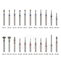 100 Types Dental FG Diamond Burs For High Speed Handpiece Friction Grip 50pcs