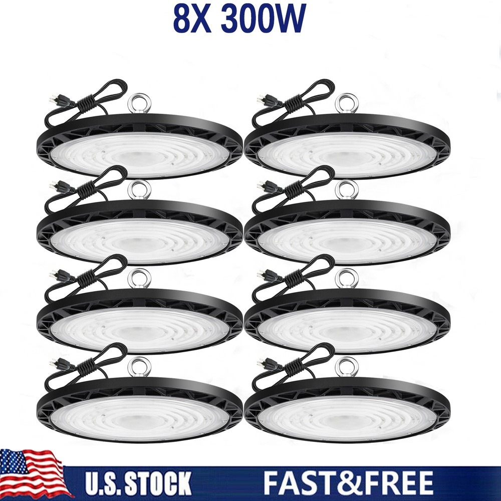 8 Pack 300W UFO Led High Bay Light Warehouse Factory Commercial Industrial 6000K