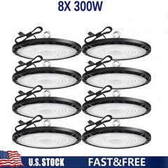 8 Pack 300W UFO Led High Bay Light Warehouse Factory Commercial Industrial 6000K