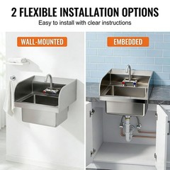 17″x 15″ Commercial Hand Wash Sink Wall Mount Basin Stainless Steel&Faucet&Drain