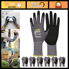 MicroFoam Nitrile Coated Work Gloves – 6 Pairs, Seamless Knit Nylon, Gray