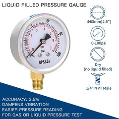 0-100 Psi Low Pressure Gauge, 2.5″ Dial Size, 1/4″ NPT Lower Mount, 304 Stain…