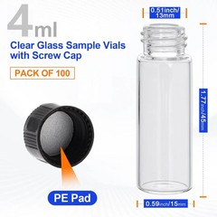 4ml Clear Glass Vials w/ Screw Caps Small Liquid Sample 1 Dram Sample Vial 100x