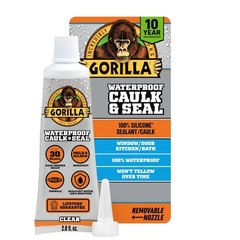 Gorilla 100% Silicone Caulk, Waterproof Sealant, 2.8oz 1 – Pack, Clear
