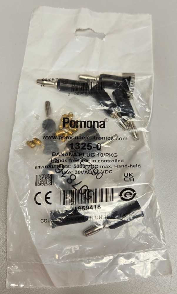 10 x Pomona Black Banana Plug, PN 1325-0, Solderless. Lot of 10 pieces.