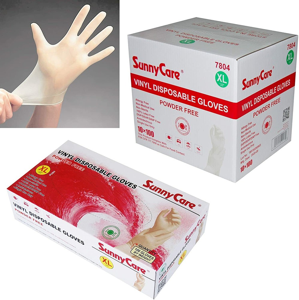 10 x 10 = 1.000 pcs Vinyl Gloves Powder- free Size X LARGE Sunny-care Fast Ship