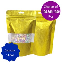 14.5oz Matte Gold Thick Rice Paper Mylar Stand up Zip Lock Bag w/ Window G02