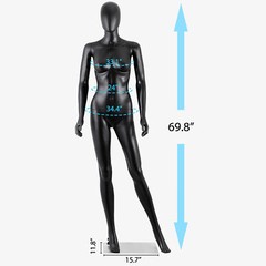 70″Female Mannequin Full Body Realistic Display Head Turns Dress Form Base Black