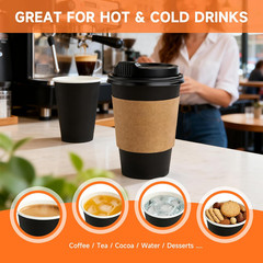 50 Pack 12 Oz Disposable Coffee Cups with Lids and Sleeves, Sturdy