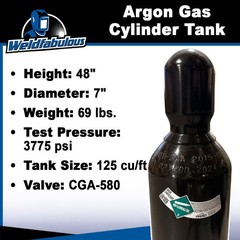 125 cu/ft 100% Argon Tank Welding Gas Cylinder CGA 580 – FULL