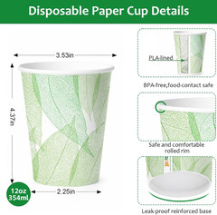 12oz 240 Count Compostable Paper Cups, BPI Certified Plant-Based Biodegradable D