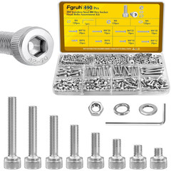 490Pcs M4 Screws,Nuts and Washers Assortment Kit, M4X6/8/10/12/16/20/25/30 Mm He