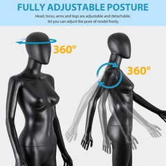 70″ Black Female Mannequin Full Body Maniquine Model Stand Adjustable Metal Base