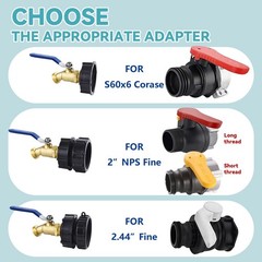 Gallon IBC Tote Tank Adapter 3 Size IBC Tote Hose Adapter 2.44 Fine 2