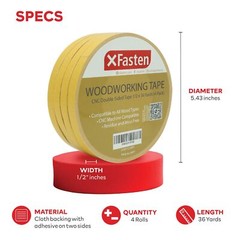 XFasten Double Sided Woodworking Tape 1/2″ x 36 Yards (4-Pack)