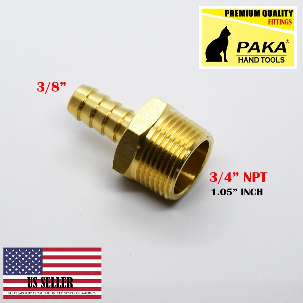 3/8″ Hose Barb x 3/4″ Male NPT Brass Adapter Threaded Fitting, Fuel/Water/Air