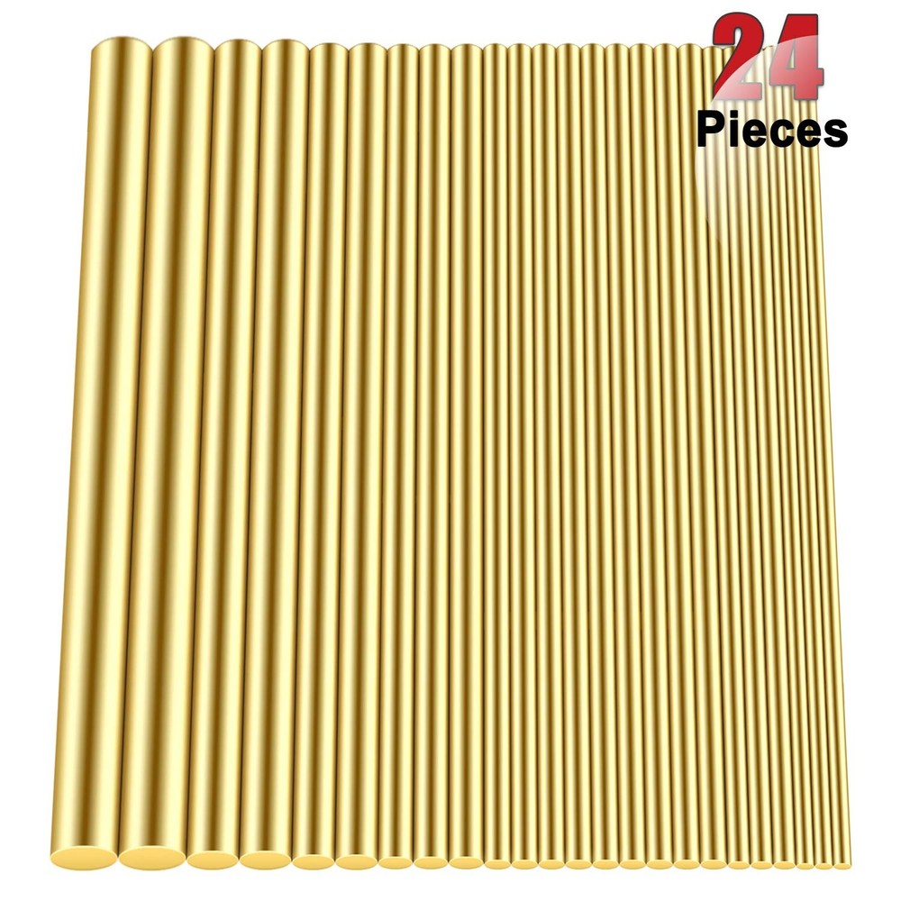 24Pcs Brass Round Rods Bar Assorted Kit Lathe Bar Rod Stock for DIY Crafts Tools
