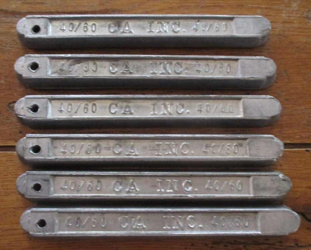 Lot of 6 Lead Bars 40/60 6 Pounds 7″ Long CA Inc Solder Bar