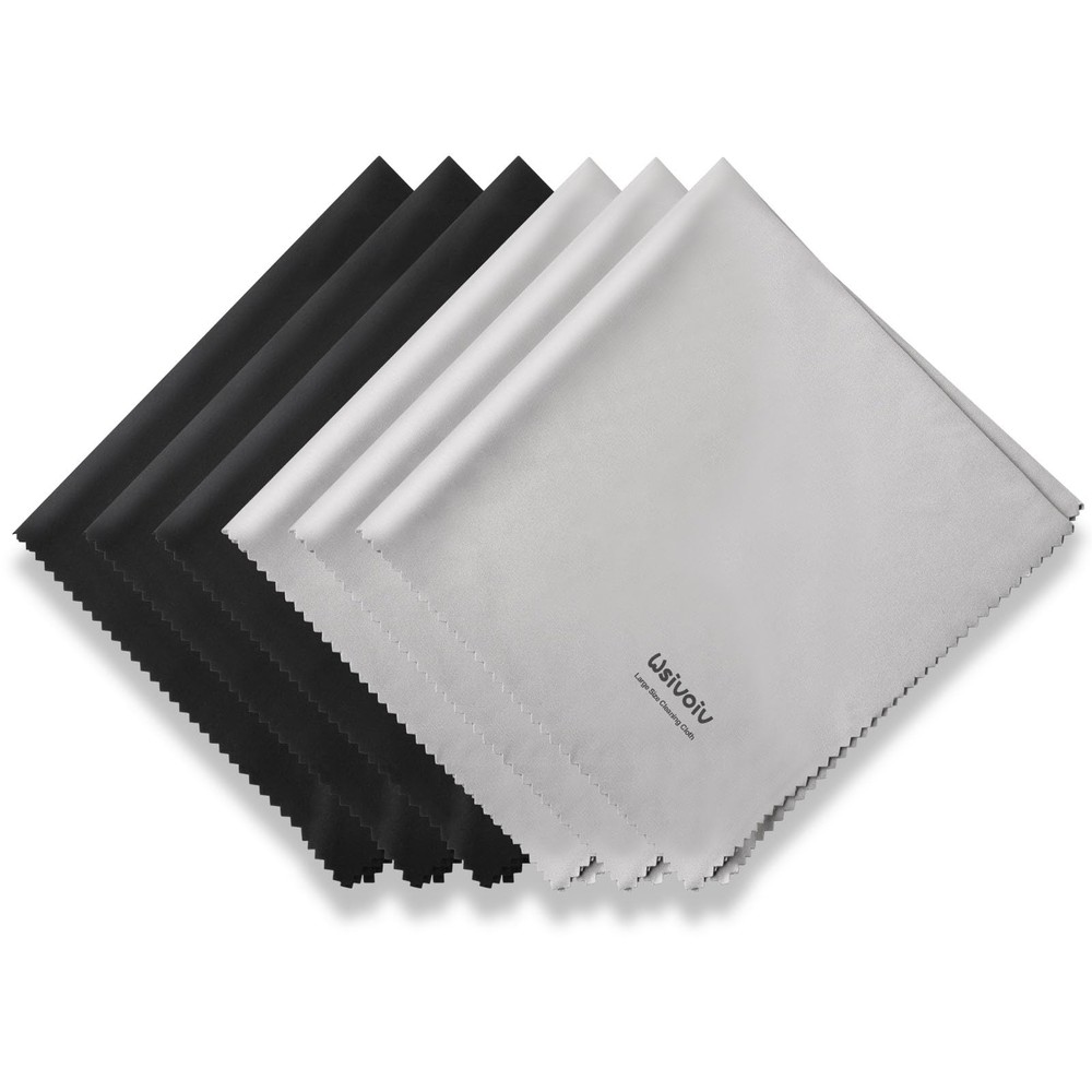 Wsivoiv 6PCS Large Eyeglass Cleaning Cloths, 12 x12 Extra Large, Black, Grey