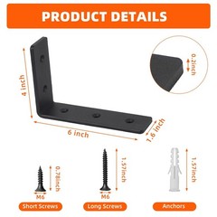 4 Pack Heavy Duty Floating Shelf Brackets, Black Metal L Wall Brackets, DIY I…