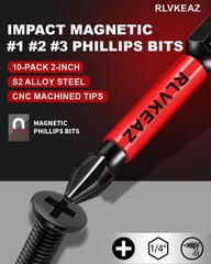 10-Pack Phillips Bits #1#2#3 Impact phillips bits 10pcs, Black