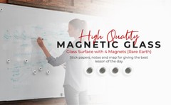 Tempered Glass Whiteboard Frameless Wall Mounted with Tray and Markers w Magnets