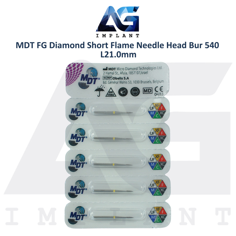 MDT Dental FG Diamond Coated Short Flame Needle Head Bur 540 L21.0mm Contouring