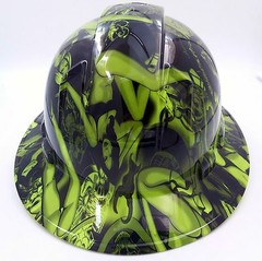 Hard Hat FULL BRIM custom hydro dipped , OSHA approved LIME BIKER BABES