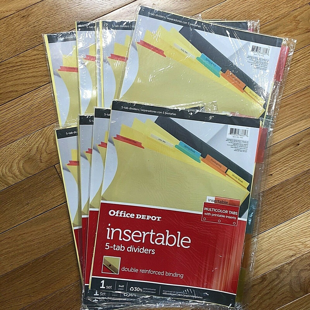 Lot of 11 Sets Office Depot Insertable 5-Tab Dividers, 55 Total Item 315-465 NEW
