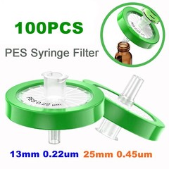 100pcs PES Syringe Filter 13mm 25mm Diameter, 0.45 um 0.22 μm Pore Size HPLC Lab