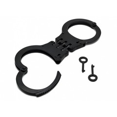 Double Lock Black Heavy Duty Hinged Handcuffs-Law enforcement security gear