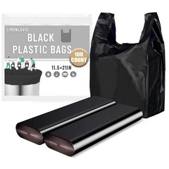 Black Plastic Grocery Bags, 100 Pack, 11.5’x 6.5″ x 21′, 22 Pound Capacity, H…